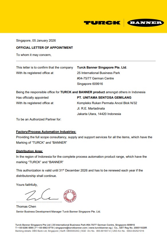 Turck & Banner Distributor Certificate 2026